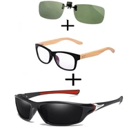 3pcs comfortable wooden squared frame reading glasses for men women polarized sunglasses sports driving sunglasses clip