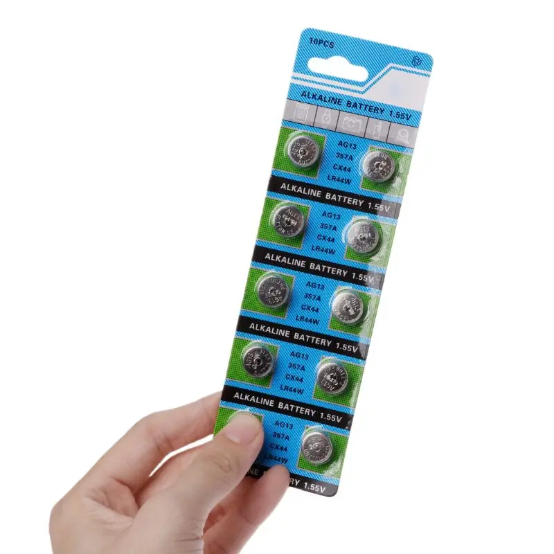 

W3JB 10Pcs AG13 A76 LR44 357A S76E G13 Button Coin Shaped Cell Battery 1.55V Alkaline Button Batteries