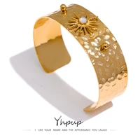 yhpup celestial resin cuff bangle bracelet stainless steel gold color texture fashion chic jewelry gala gift 2022 waterproof
