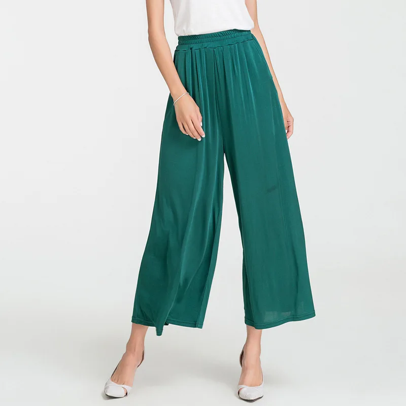 Women New 100%Real Silk Wide-legged Pants Women's Straight Pants SI0043