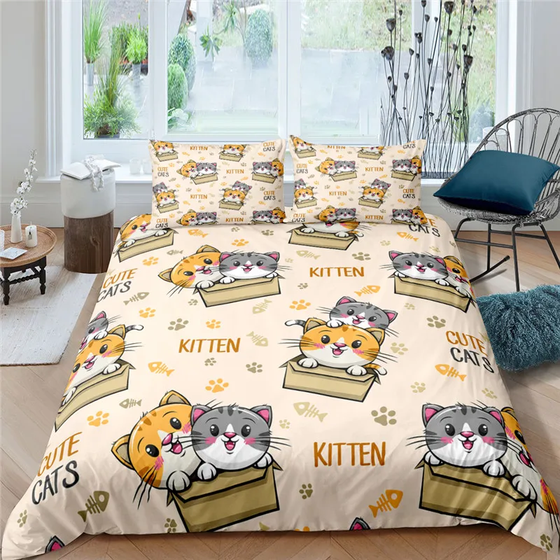 

Luxus 3D Cartoon Paar Katze Drucken Home Living Komfortable Bettbezug-set Kinder Bettwäsche Set Königin und König EU/US/AU/UK Gr