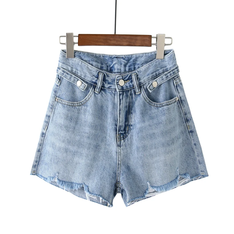 GUUZYUVIZ Blue Hot Pants Jeans High Waits Denim Short Feminino Hold Tassel Korean Summer 2020 Loose Plus Size | Женская одежда