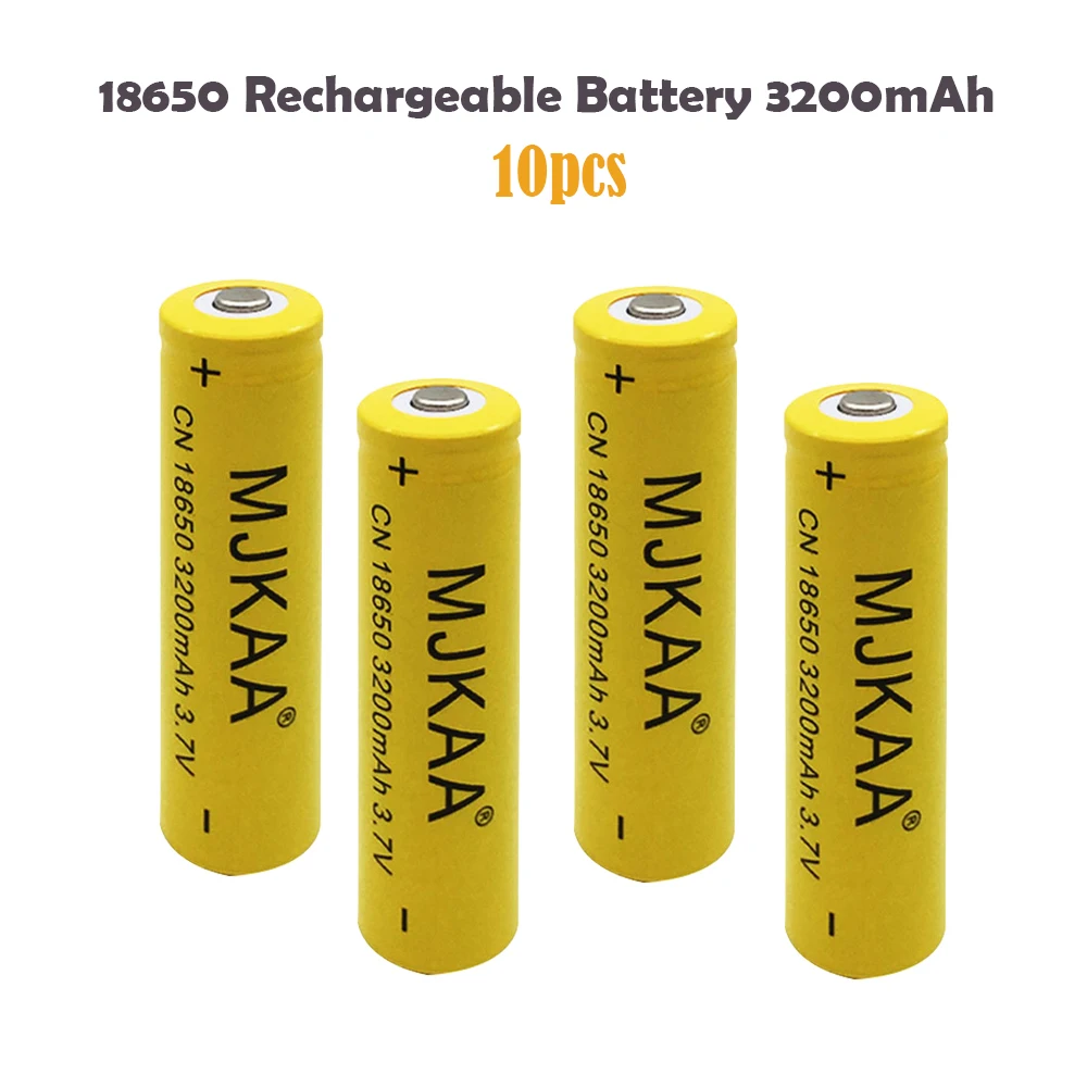 

100% New Original NCR18650B 10pcs 3.7V 3200mAh 18650 Yellow Lithium Rechargeable Battery Flashlight Batteries