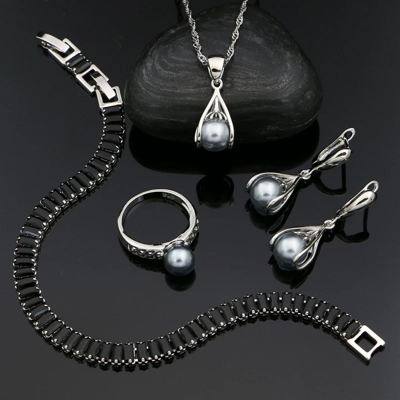 Женские Ювелирные наборы из серых жемчужных бусин сережки-подвески ожерелья