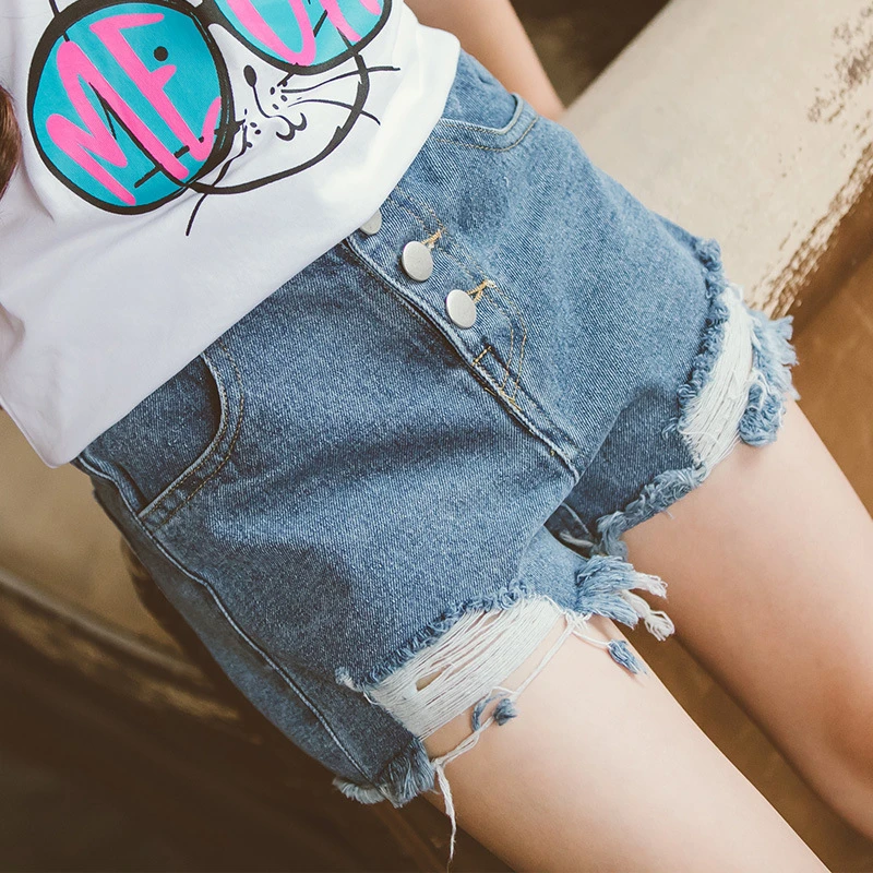 Летние детские шорты для маленьких девочек эластичные рваные джинсы потертые