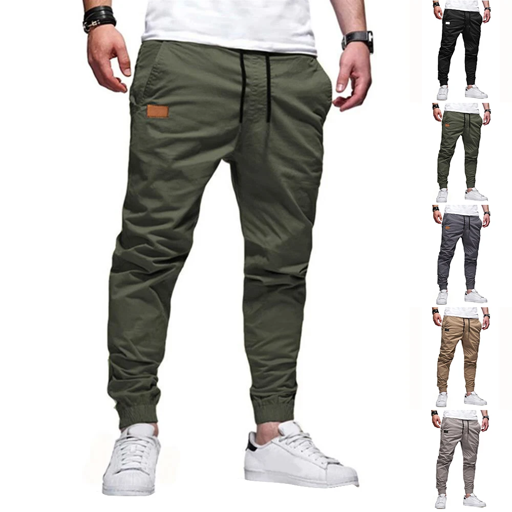 

Men Pants Drawstring Pencil Pants Casual Sports Jogging Cargo Trousers Bottoms Fashion Ropa De Hombre Men Clothing Solid Joggers