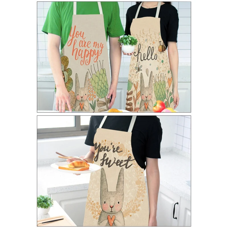 Кухонный Фартук с принтом регулируемый из хлопка и льна милый фартук кроликом |
