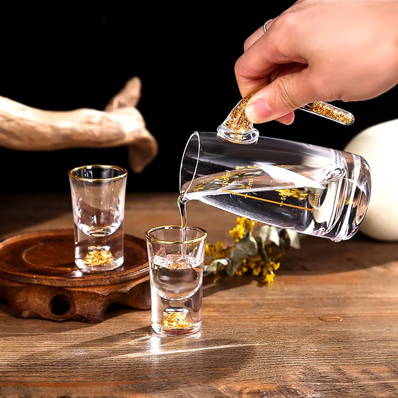 

Liquor Glass Creative Gold Foil Spirit Glass Set Gift Home Small Wine Glass Business Sip Glass Liquor Bottle Drinkware Gift Box