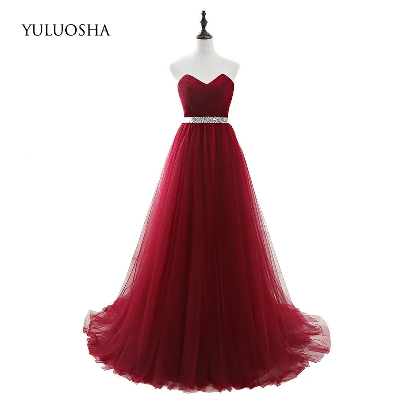 

YULUOSHA Sexy Strapless Sleeveless Evening Dresses A-Line Slim Party Prom Formal Gowns Long Vestidos Robe Ceremonie Femme