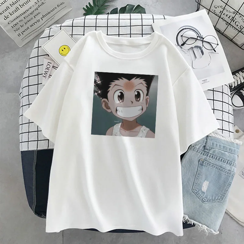 Футболка женская в стиле Харадзюку Свободный Топ с мультяшным принтом охотника X