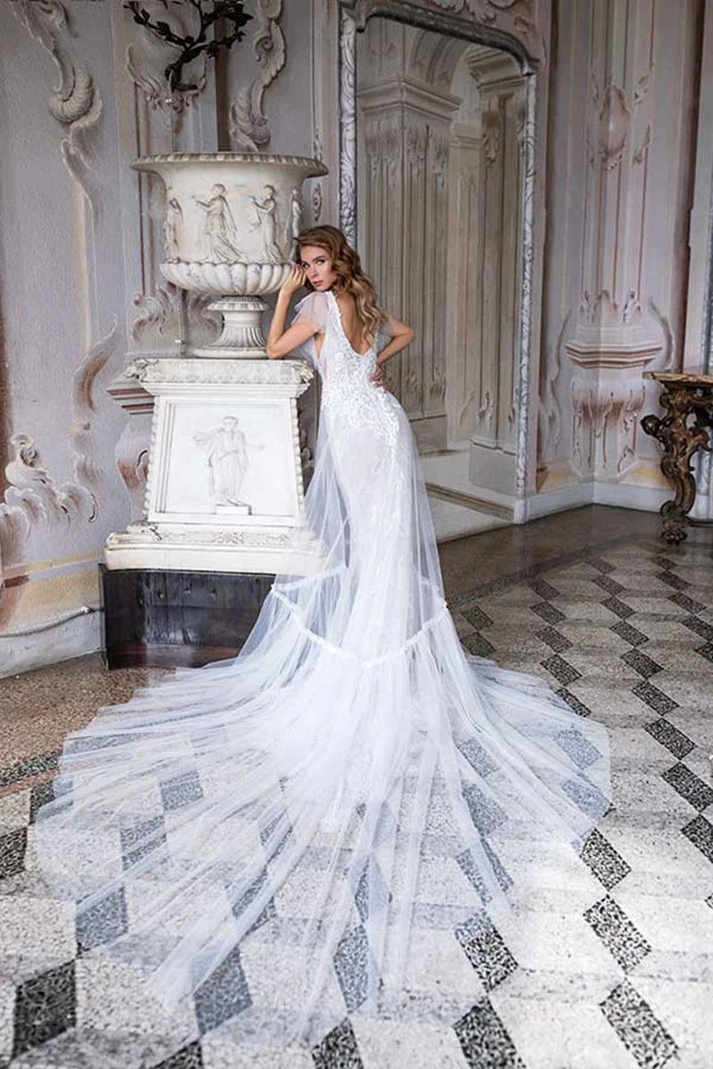Bohemian Wedding Dresses V-Neck Cap Sleeves Appliques Tulle White Ivory Boho Gowns Custom Made Bride | Свадьбы и торжества