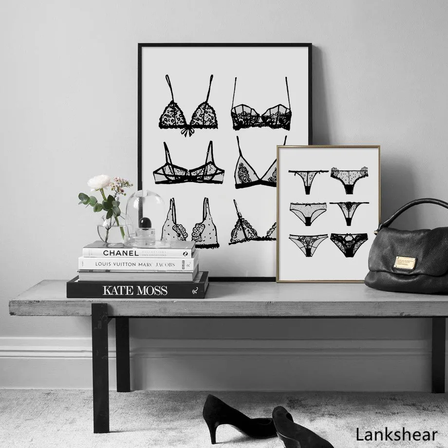 

Woman Fashion Sexy Lace Underwear Wall Art Canvas Painting Nordic Posters And Prints Black White Wall Pictures For Living Room