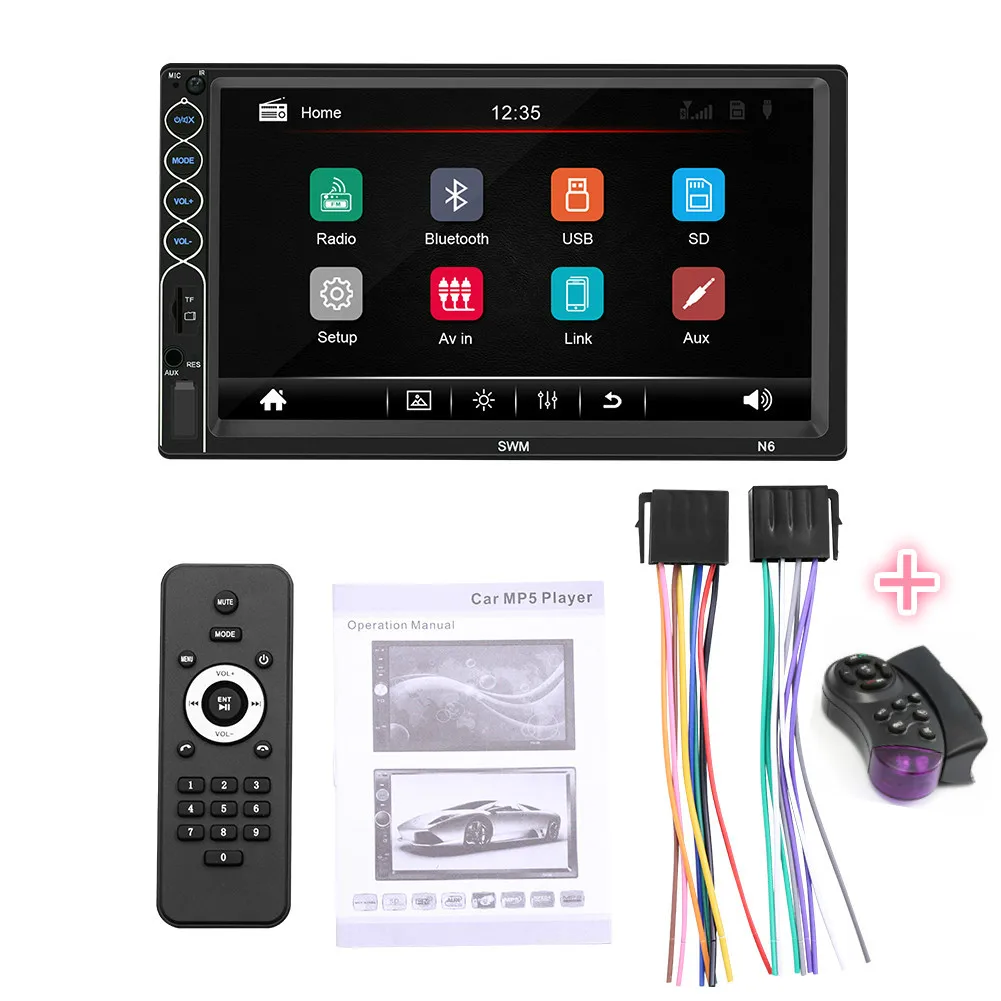 with control SWM N6 двойной 2 DIN стерео MP5 плеер 7 дюймов сенсорный экран bluetooth USB AUX радио приемник в тире головное устройство+ камера - Цвет: with control
