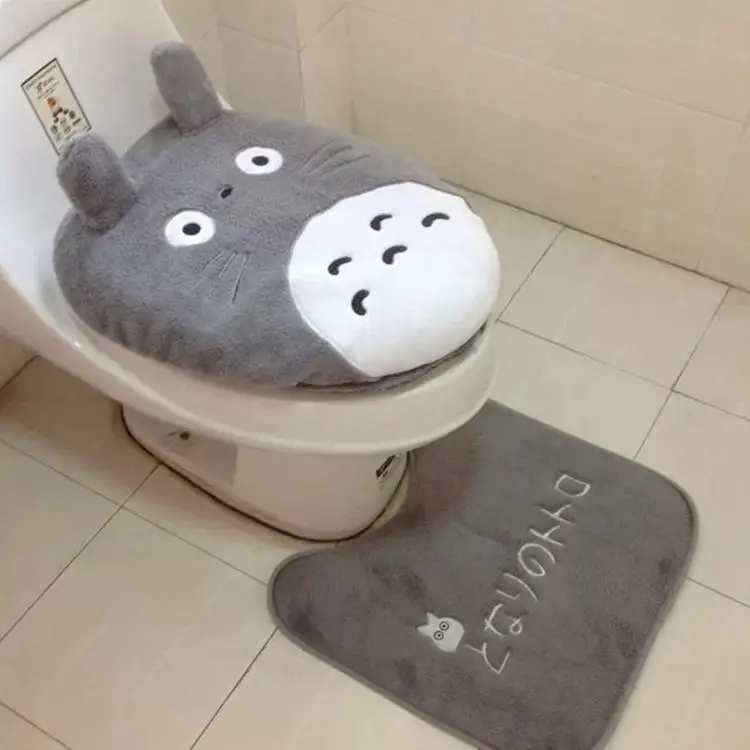 

3 pcs/set Cartoon Design Toilet Seat Cover Sets Totoro Bathroom Toilet Lid Cover Mat Closestool Rug