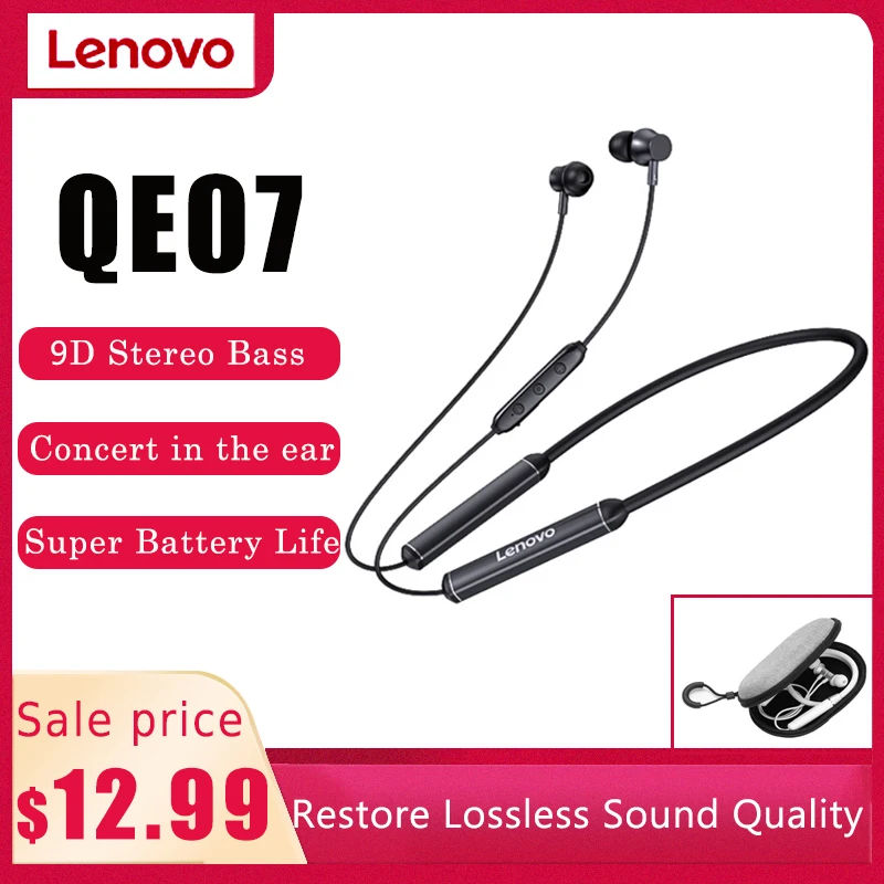 

Беспроводные наушники Lenovo Bluetooth QE07 5,0, водонепроницаемые наушники-вкладыши с шумоподавлением, микрофоном, магнитные наушники с шейным ободо...