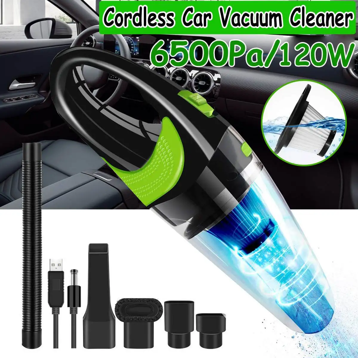 

6500pa Handheld Cordless Car Vacuum Cleaner DC 12V 120W Cordless Wet Dry Dual Use Auto Portable Vacuums Cleaner For home KH35