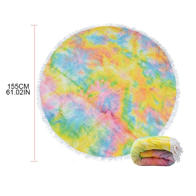 

Round Double-Sided Tie-Dye Tassel Quick-Drying Beach Towel Bath Sauna Towel Tapestry Meditation Yoga Mat Soft Lightweight