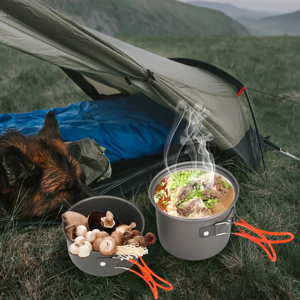 Harga Set Peralatan Masak Berkemah Luar Ruangan Peralatan Berbaris Perlengkapan Makan Kompor Memasak Travel Pan Hiking Piknik Alat Berkemah Untuk 1-2 Orang