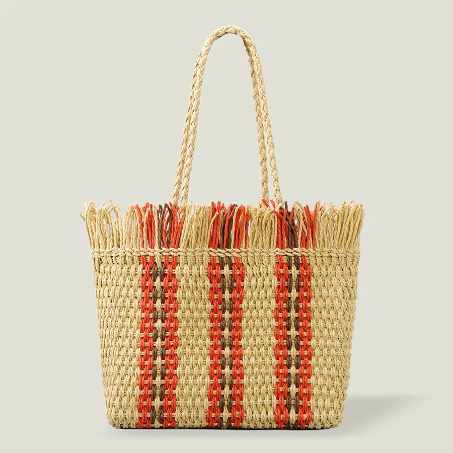 

Сумка-тоут женская Соломенная в полоску, Повседневная пляжная сумочка конфетных цветов с кисточками, мешок на плечо для девушек, весна-лето