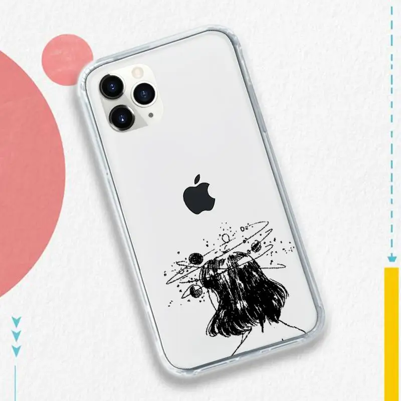 

Art David line Painted Phone Case Transparent soft For iphone 5 5s 5c se 6 6s 7 8 11 12 plus mini x xs xr pro max