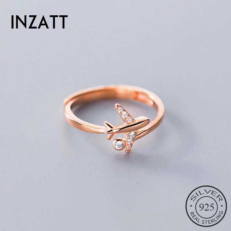 

INZATT Real 925 Sterling Silver Zircon Aircraft Adjustable Ring For Fashion Woman Fine Jewelry Minimalist Trendy Accessories