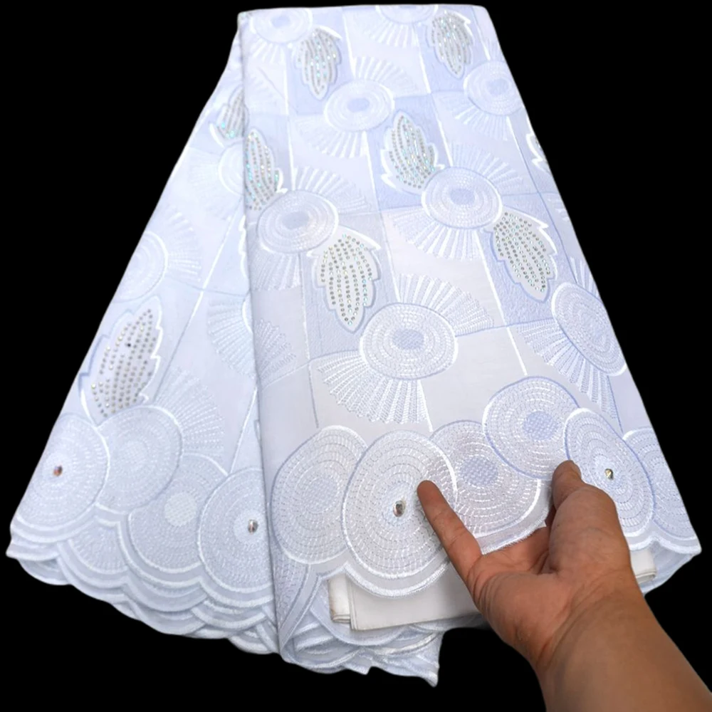 

Новый дизайн, белая африканская Свадебная кружевная ткань с камнями, 5 ярдов, 100% Высококачественная вышитая швейцарская вуаль