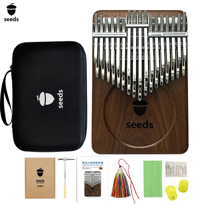 

Seeds Chromatic Kalimba 34 Key Double Layer Thumb Piano Black walnut Keyboards Mbira Pisces Musical Instruments