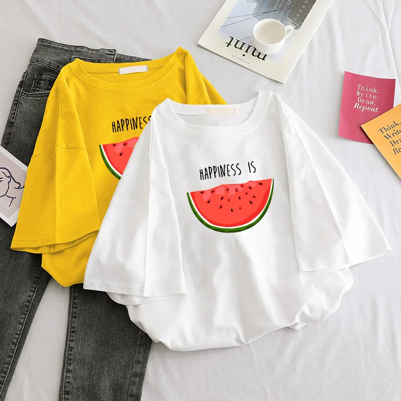 Женская футболка в стиле Харадзюку с коротким рукавом и принтом арбуза