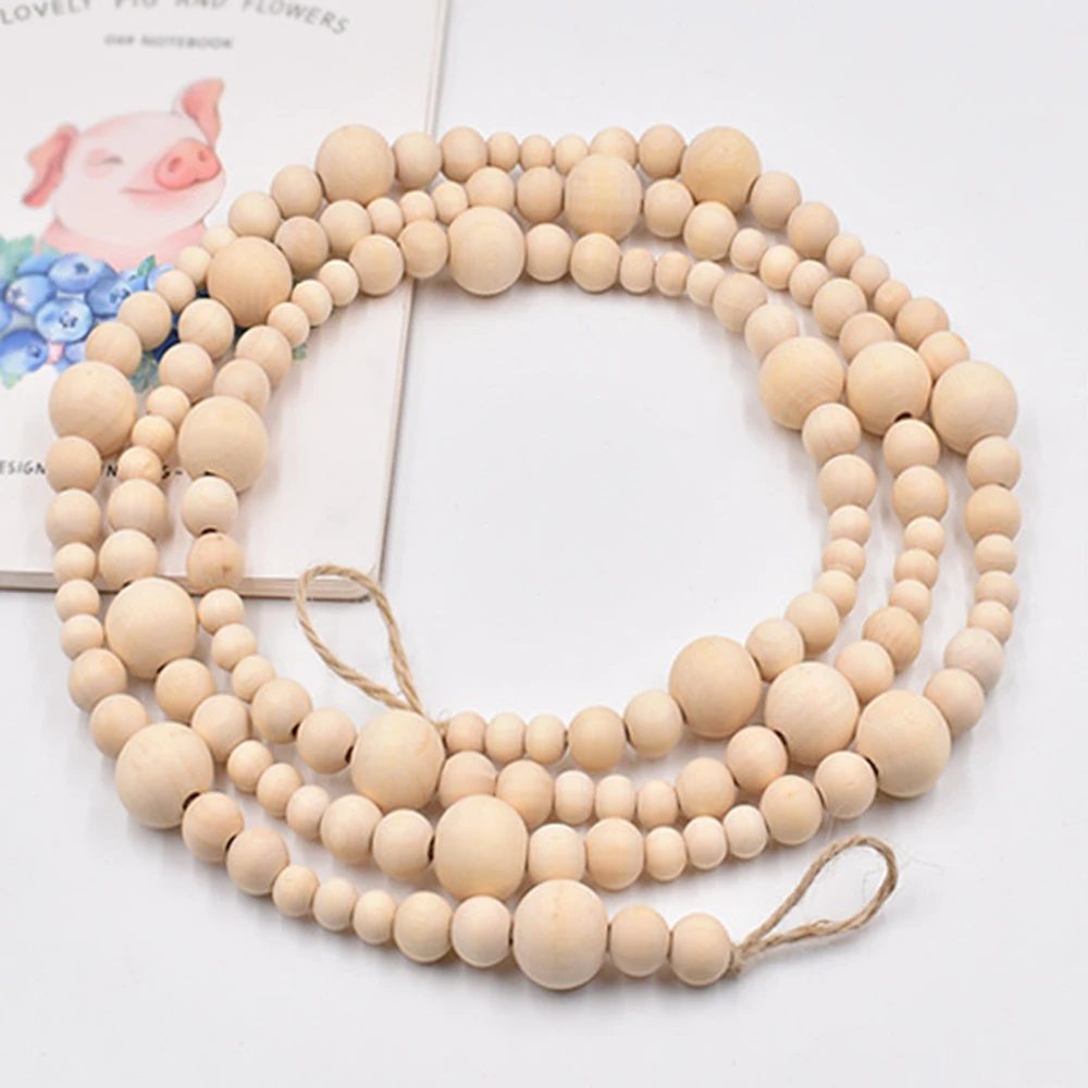 

European Wood Bead Garland with Tassels DIY Home Decor Handmade Garland For Rattan Macrame Wall Hanging Boho Gift