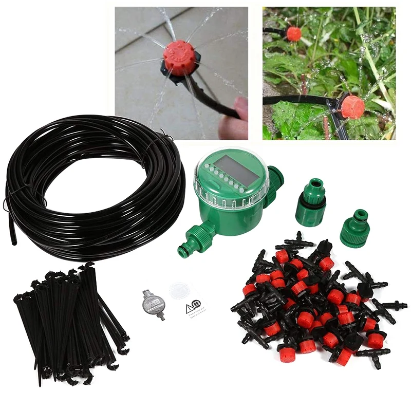 

HOT-20M Auto Timer Plant Self Watering Tube Micro-Drip Irrigation System Garden Spray Hose Kits for Flower Bed, Patio, Atrium, G