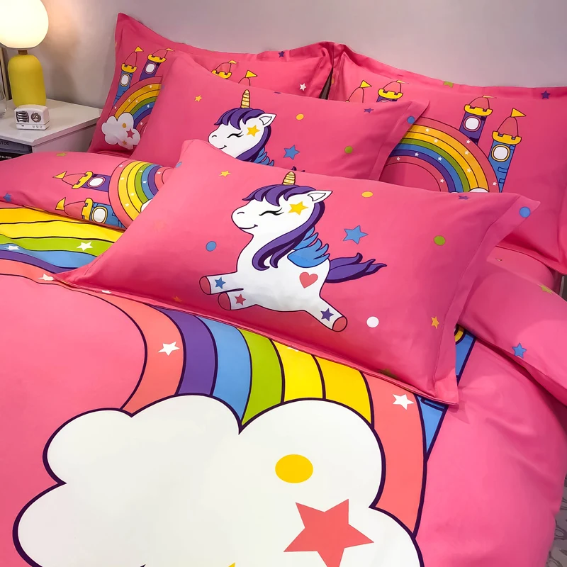 Комплекты постельного белья розового цвета с милым пододеяльником и мультяшным