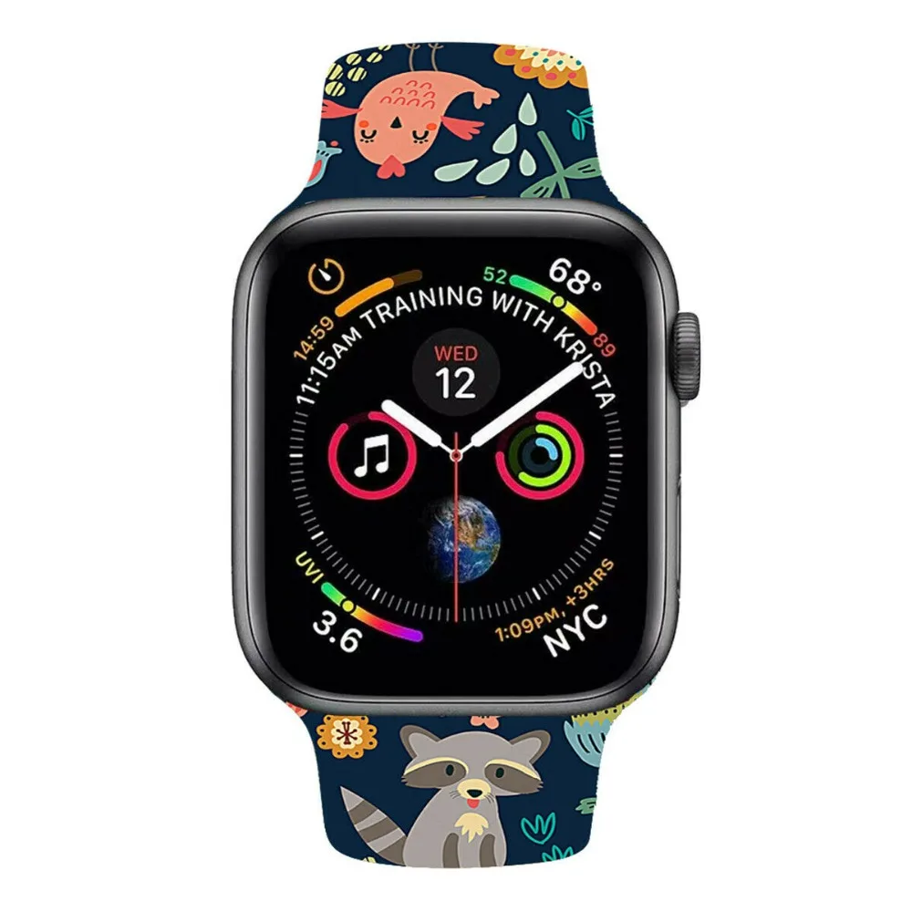 Сменный спортивный ремешок для Apple Watch Band 5, 4, 44 мм, 40 мм, силиконовый браслет с цветочным принтом для iWatch Series 3, 2, 1, 42 мм, 38 мм