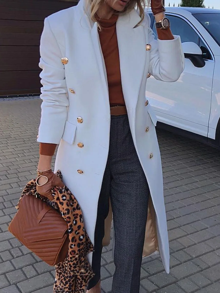 

2021 Women Coats Coat Spring Autumn Causal Vintage Office Lady Solid Color Long Overcoats Button Lapel New Fashion Female Wears