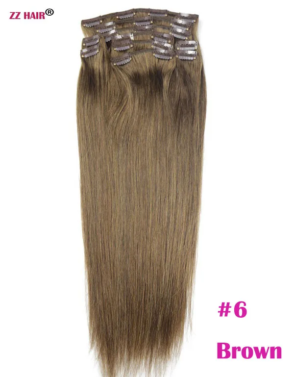 ZZHAIR 140 г-280 г 1"-24" волосы remy, сделанные в машине, 10 шт. в наборе, человеческие волосы для наращивания на заколках, набор на всю голову, Натуральные Прямые Волосы