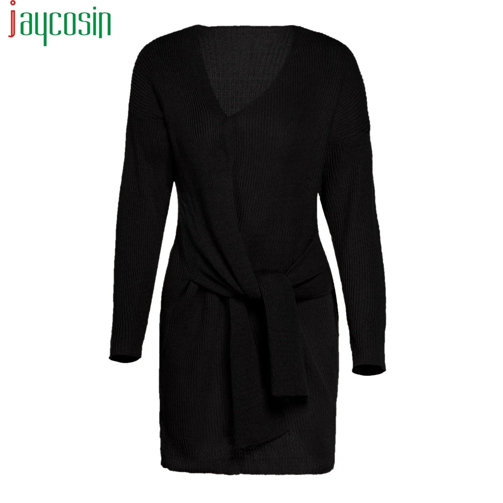 Женский свитер оверсайз с v-образным вырезом Повседневный пуловер узелком и