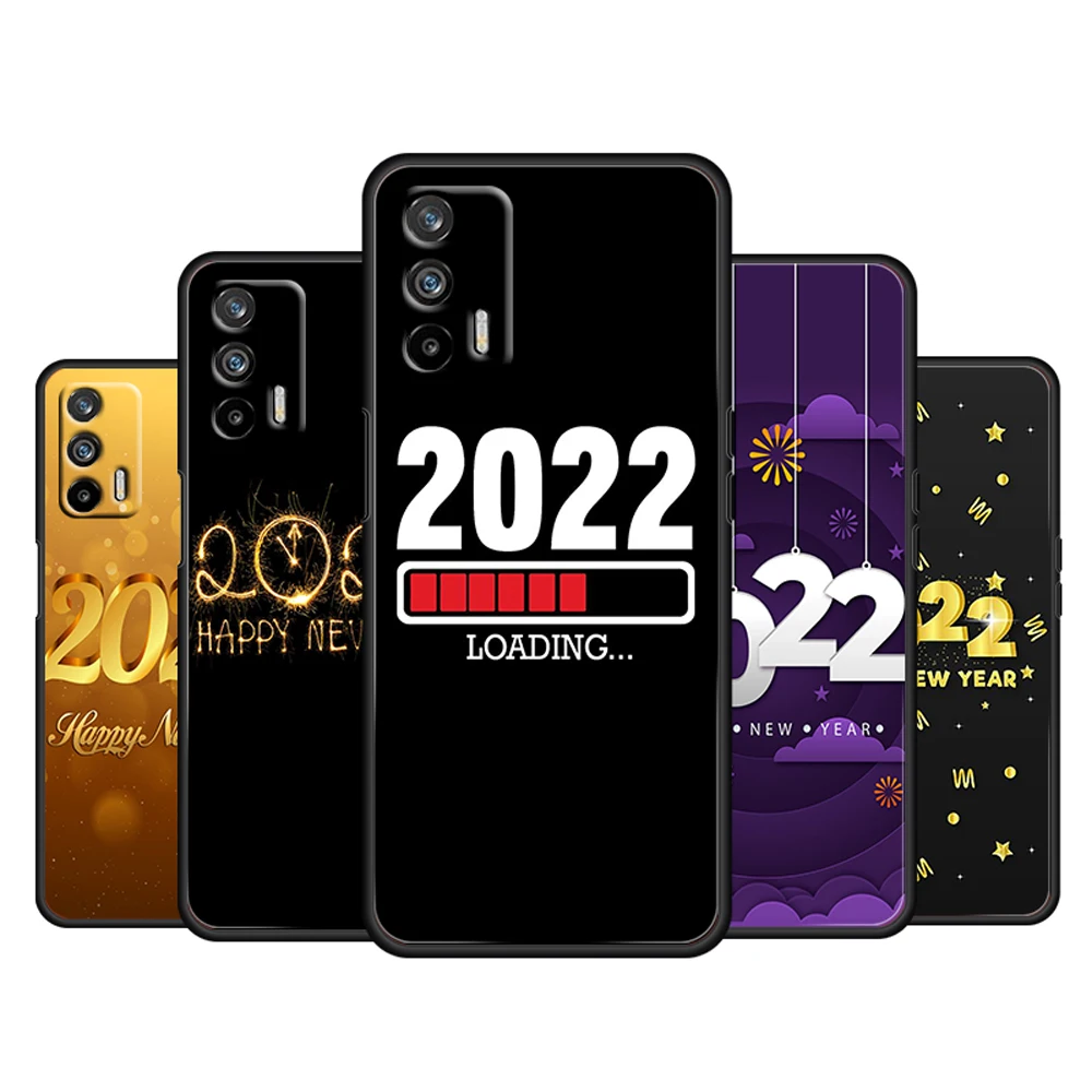 

Happy new year 2022 For OPPO Realme Q3 Q2 V15 V3 X50 X7 X3 X2 XT Pro Carnival Superzoom 5G Silicone Black Phone Case