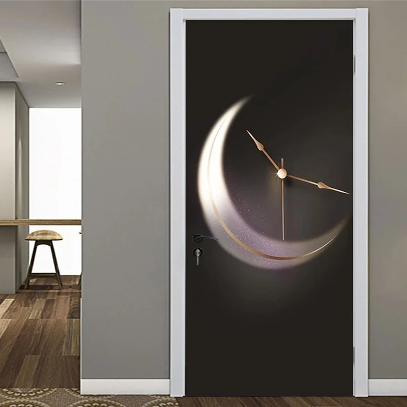 

PVC Waterproof Door Sticker Modern Fashion Creative Light Luxury Moon Time Mural Living Room Bedroom Door Poster Art Home Decal