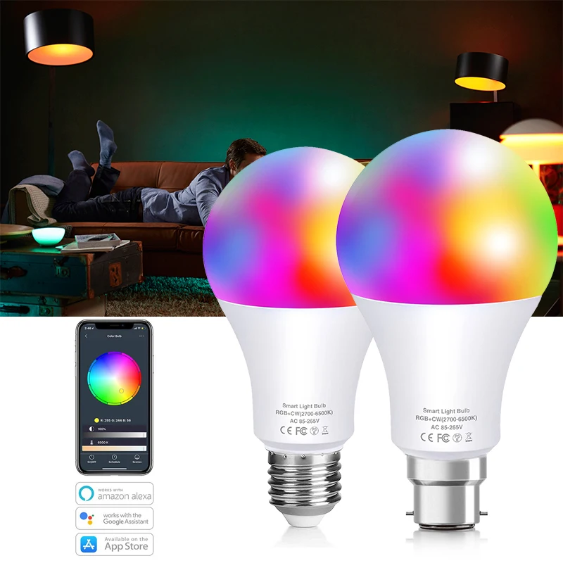 

LED Smart Bulb E27/E14/B22 10W RGB Lamp Light Magic WiFi Alexa Google Magic Changing Color Dimmable Home White Warm Night Light