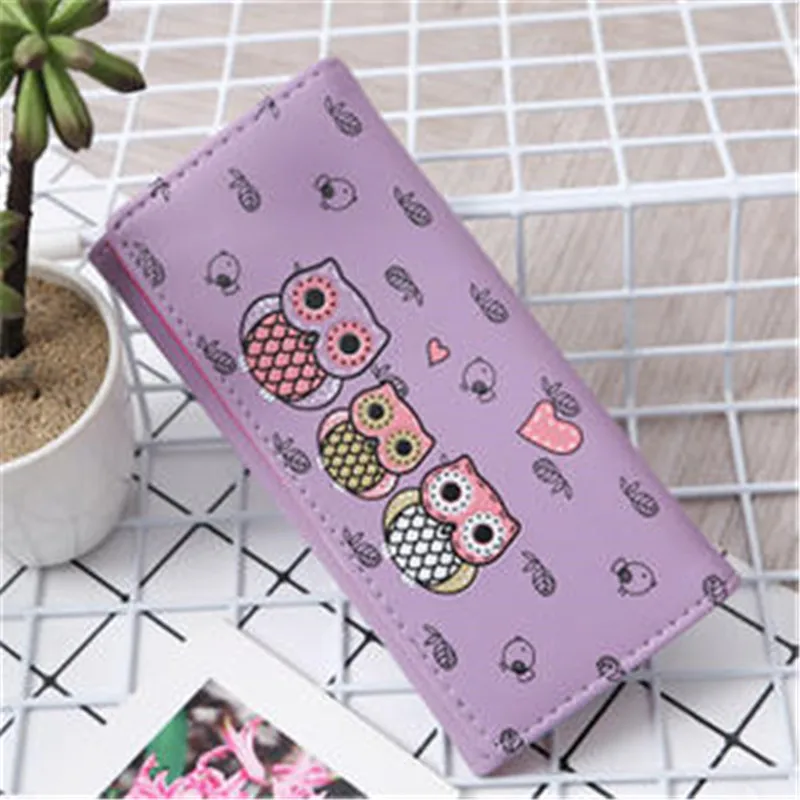 

High Quality Cartoon Cute Owl Ladies Wallet Pu 2-fold Card Holder Coin Purse Birthday Gifts For Kids