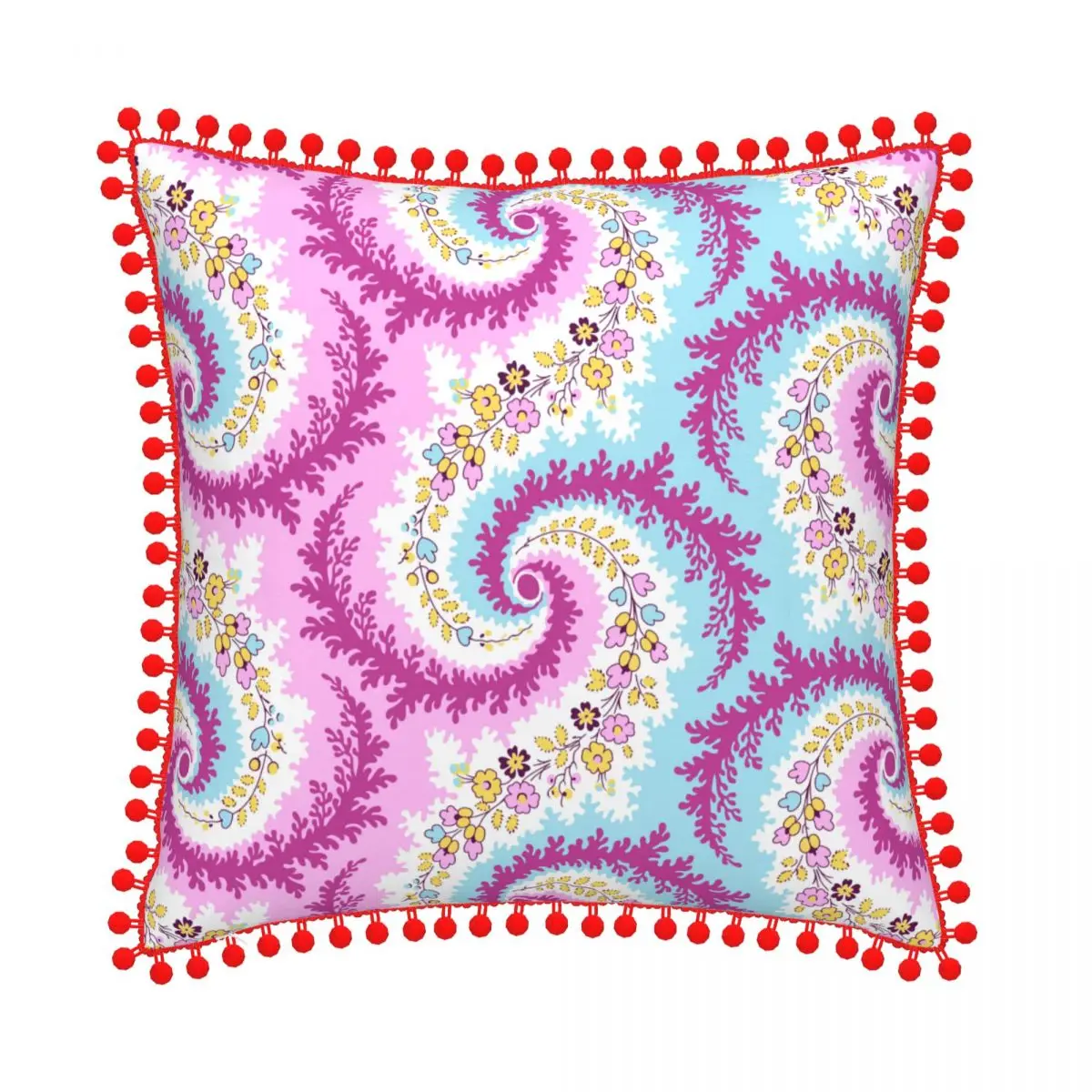 Throw Pillow Covers with Pom-poms Flowers Sofa DIY Printed Chair Car Cushion Home Decoration