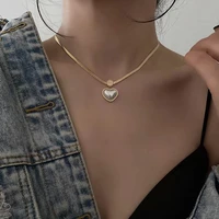 lovoacc personality golden chunky snake chain titanium steel necklace for women white pearl love heart pendant choker necklaces