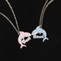 cute cartoon dolphin pendant necklaces for women men best friend lovely ghost pendant couple necklace fashion jewelry gift
