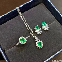 kjjeaxcmy fine jewelry 925 sterling silver natural emerald earrings ring pendant necklace exquisite ladies suit support testing