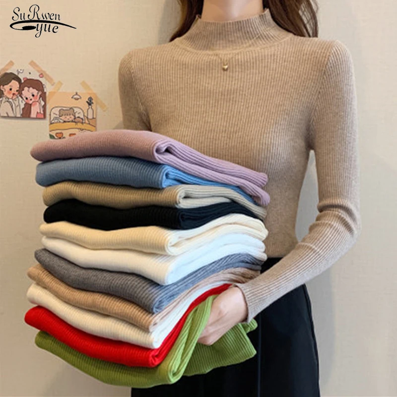 

Autumn Winter Turtleneck Women Knitted Sweater Pullovers Long Sleeve Solid Sweater Slim Casual Girls Women Tops Full Femme 17342