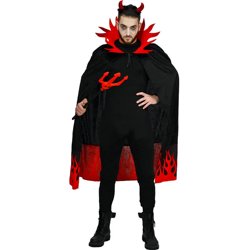 

Big Male Devil Flame Cloak Halloween Cosplay Costume Party Costume Stage Performance Costume Cosplay Black One Size