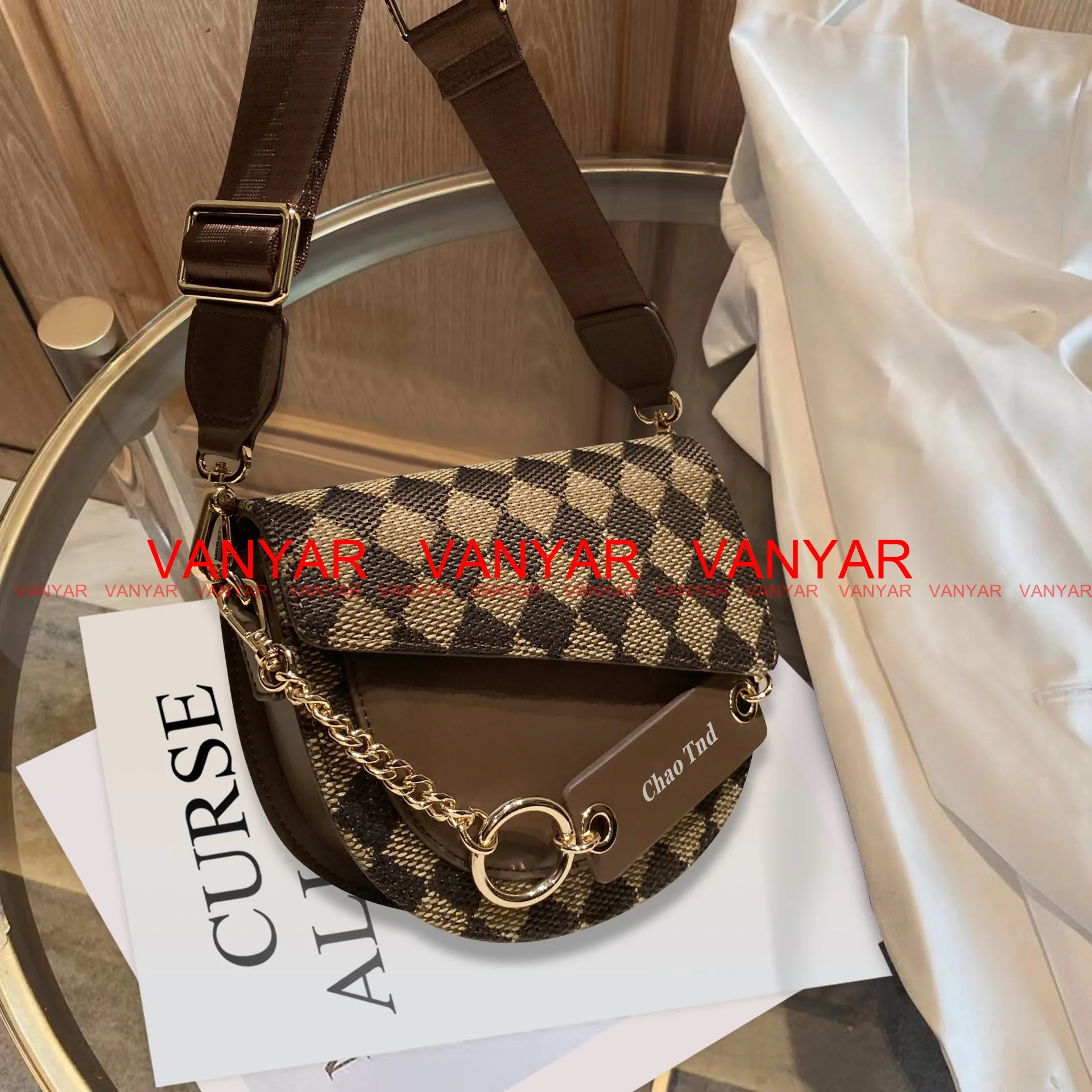 

Новая женская сумка на цепочке, седельная сумка на широком ремешке, Сетчатая Сумка на одно плечо, универсальная сумка-мессенджер, модная Выс...