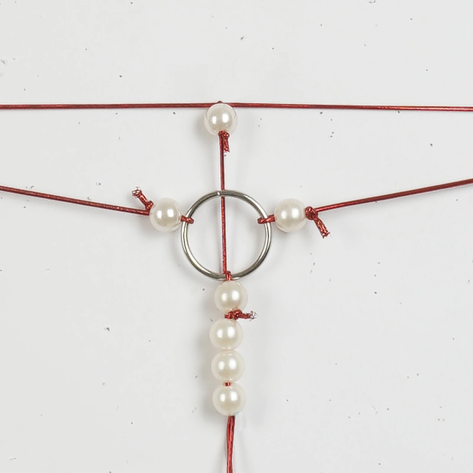 

Women Artificial Pearls O Ring G-string Low Waist Minimal Coverage T-back Thong Lingerie Underwear