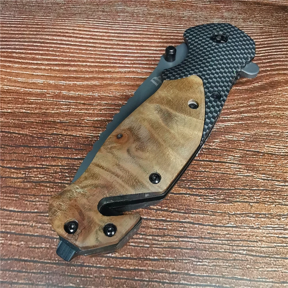 206мм Складной нож с быстрым открыванием лезвия из 9CR18MOV, рукоятка из дерева, тактический выживания ножи для охоты, кемпинга и многофункционального использования на открытом воздухе.