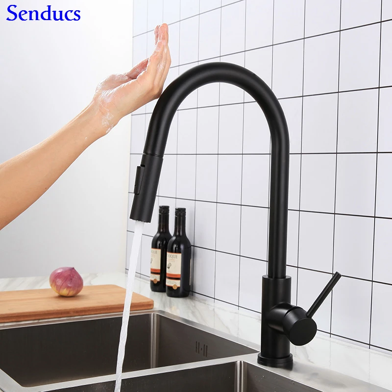 1270-A-black--touch Кухонный кран Senducs сенсорный кухонный кран из качественной нержавеющей стали выдвижной датчик кухонный кран сенсорный кран кухонный кран - Цвет: 1270-A-black--touch