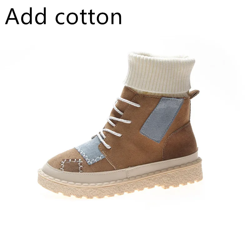 Khaki Add cotton Лидер продаж; сезон осень-зима; высокие сапоги; женские замшевые парусиновые туфли на плоской подошве; Размеры 35-43; Botas Mujer - Цвет: Khaki Add cotton